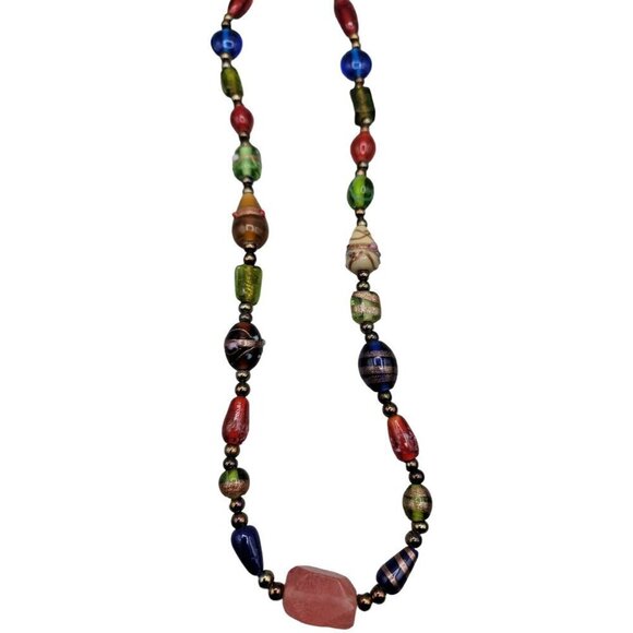 Wedding Cake Bead Necklace 22" Multicolored Various Glass Decorated Beaded Chain - Picture 3 of 9